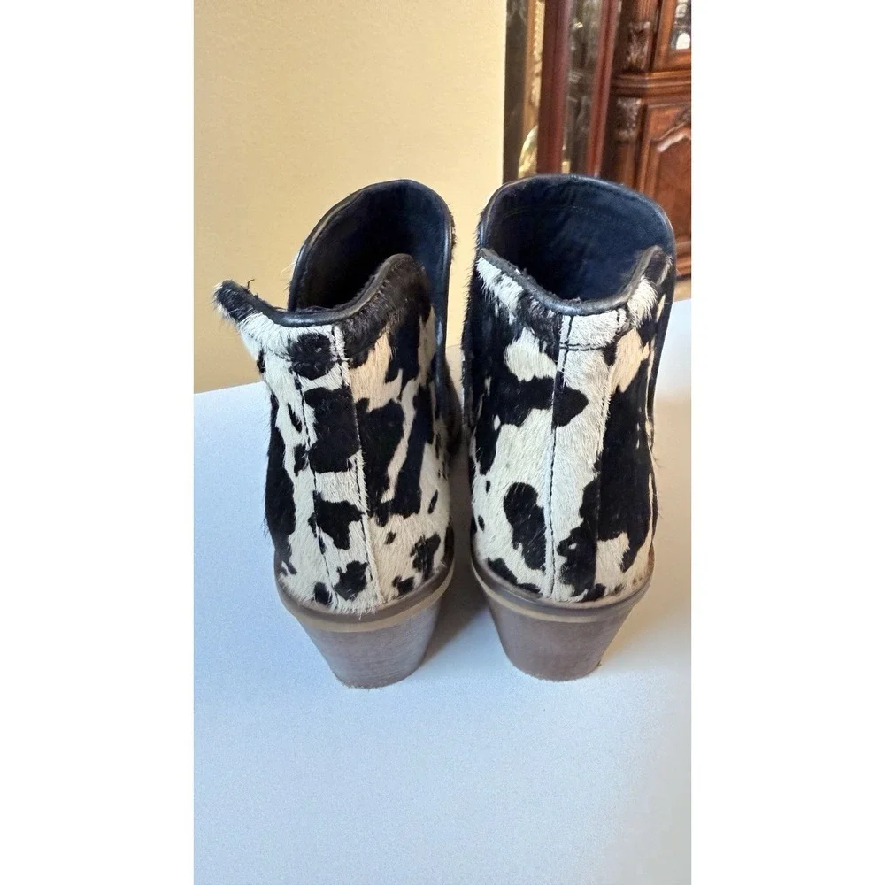 Myra Cowhide Ankle Boots Western Haircalf Black‎ White Size 8 Leather